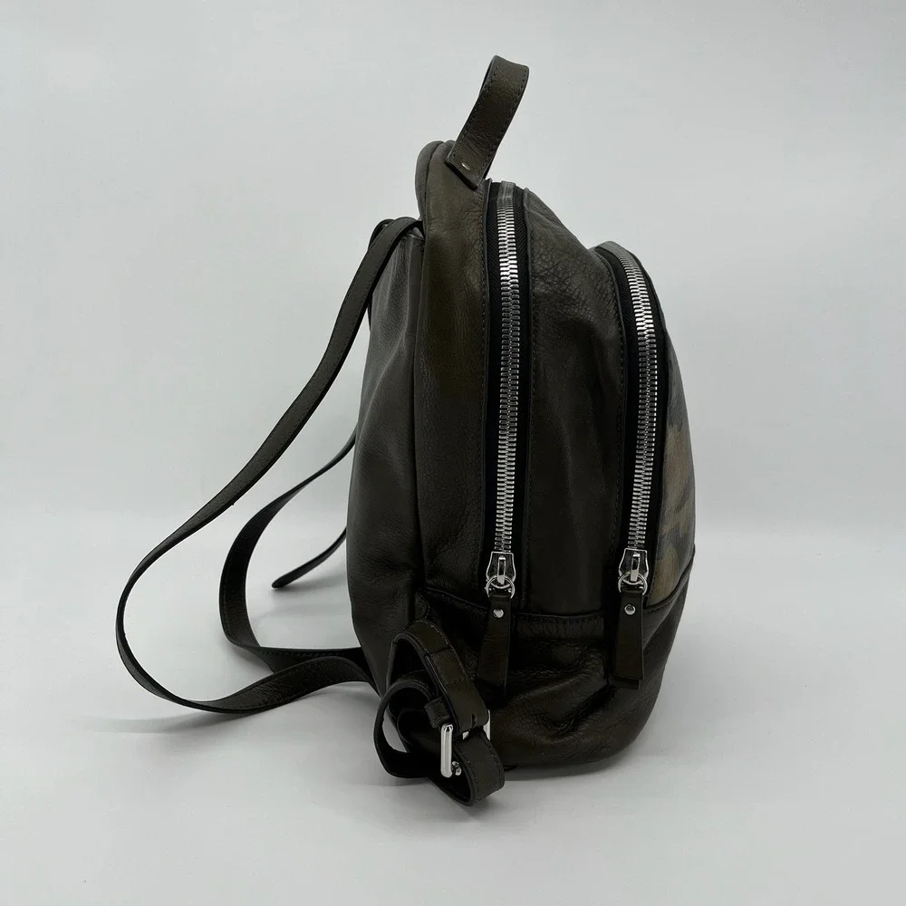 Margot Backpack Purse Leather Camo Olive Green Double Zip Casual Travel Bag